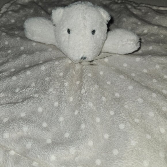 Blankets & Beyond Gray White Teddy Bear Lovey Fleece Plush Baby Toy Polka Dots - Picture 2 of 10